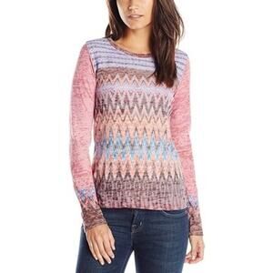 Prana Lottie Long Sleeve Yoga Shirt Pink Print Blue Aztec Print Y2K Size XXS New